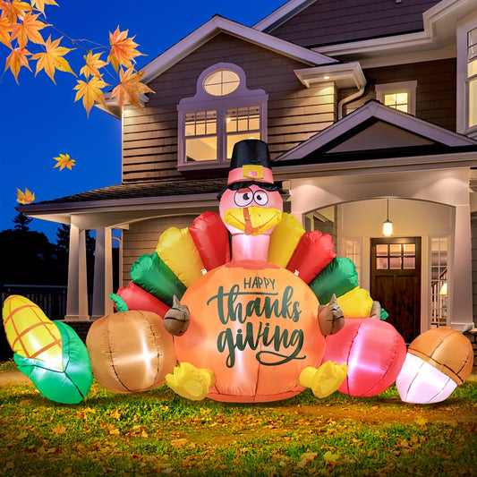 8FT Long Thanksgiving Inflatables Decorations, Turkey and Vegetables Blow Up with LED Lights for Autumns Fall Happy Thanksgiving Festival Outside Indoor Outdoor Lawn Holiday Décor Harvest