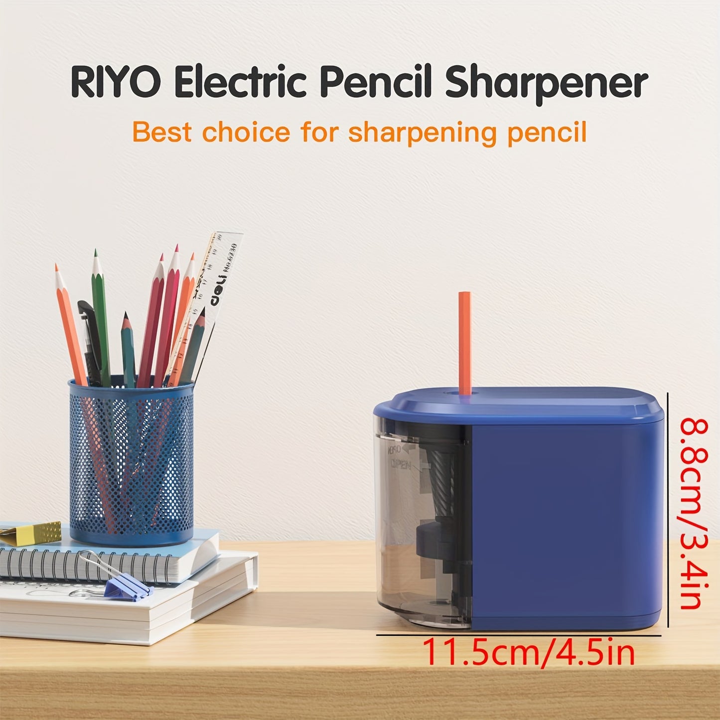 Heavy-Duty Electric Pencil Sharpener with Spiral Blade - Automatic, Battery-Powered for No. 2 (6-8mm) Pencils & Colored Pencils - Ideal for School, Office, Home Use - Blue (Batteries Not Included)