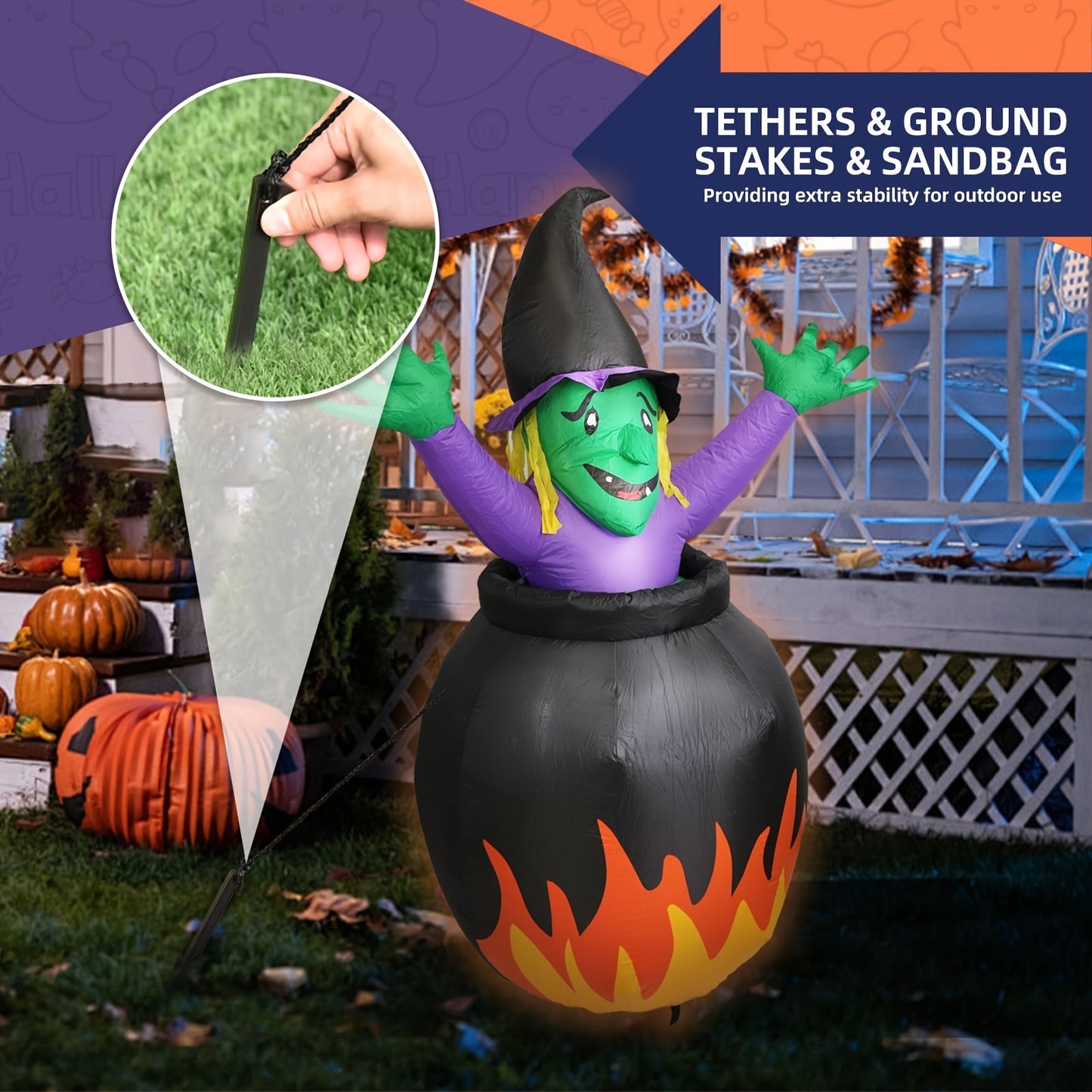 Gardwin Halloween Inflatables, Halloween Inflatable Outdoor Decoration, Inflatable Witch, 6FT Halloween Witch Inflatables, Blow Up Yard Witch With Built-in LEDs For Indoor Garden Lawn Party Decor