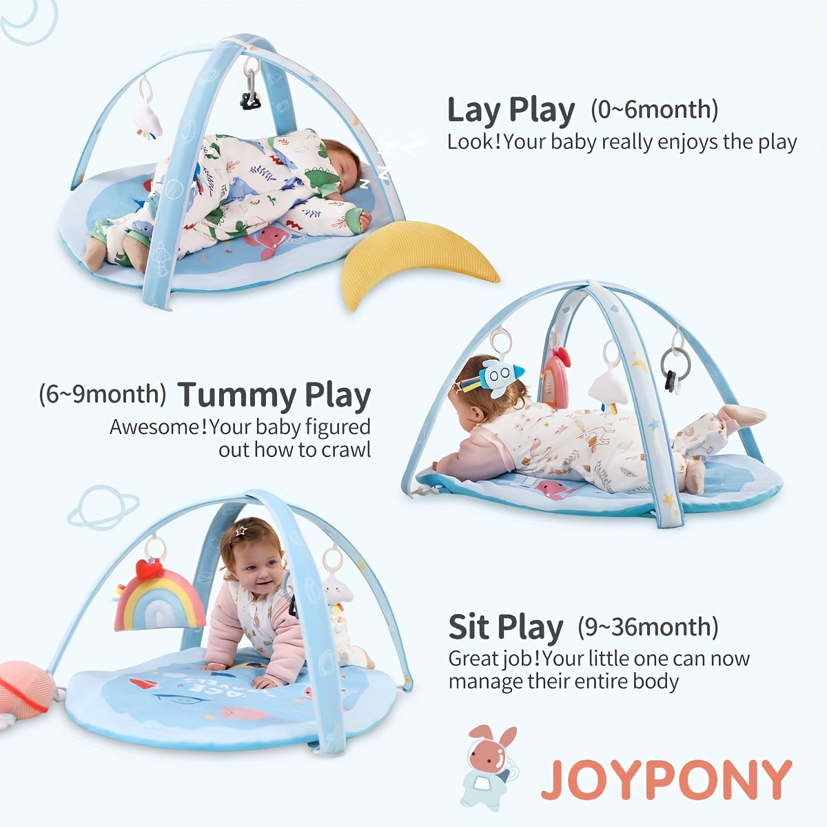 Baby Play Gym, Thick Soft Tummy Time Mat with 7 Detachable Toys, Activity Gym with Musical, Mirror, Teething Ring, Sensory & Hanging for Babies 0-6 12 Months Newborn to Toddler Gifts