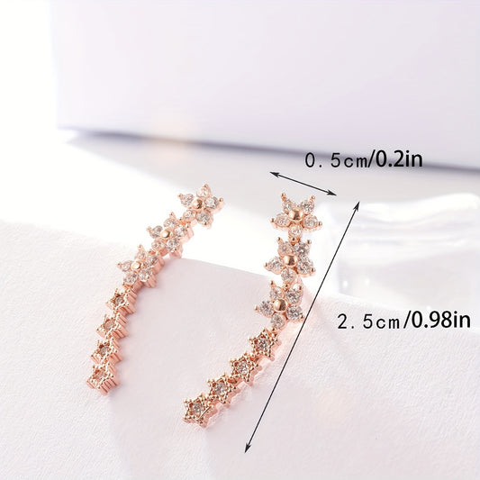 Korean Shiny Zircon Star Flower Climbing Earrings for Women Exquisite Sliver Color Crystal Statement Earrings Jewelry Gifts