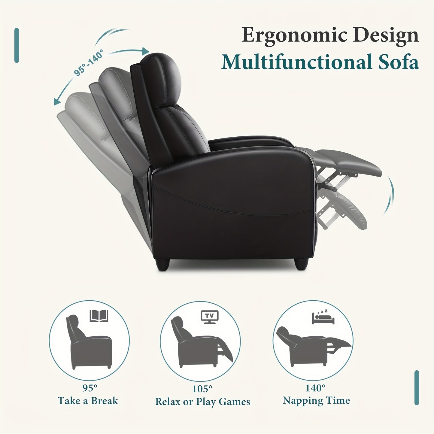 Recliner Chair for Adults, Massage PU Leather Small Recliner Home Theater Seating with Lumbar Support, Adjustable Modern