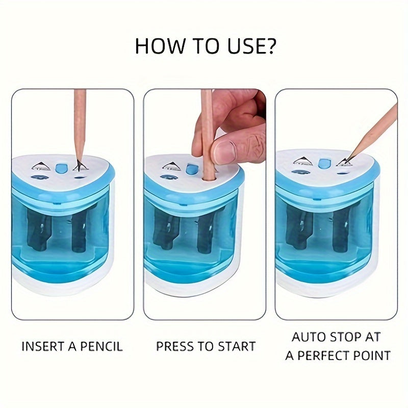 1pc Electric Double Hole Pencil Sharpener, Daily Office Learning Pencil Pencil Sharpener, Convenient And Quick Automatic Office Stationery, Suitable For 6-12mm Pencil Use (Battery Not Included)