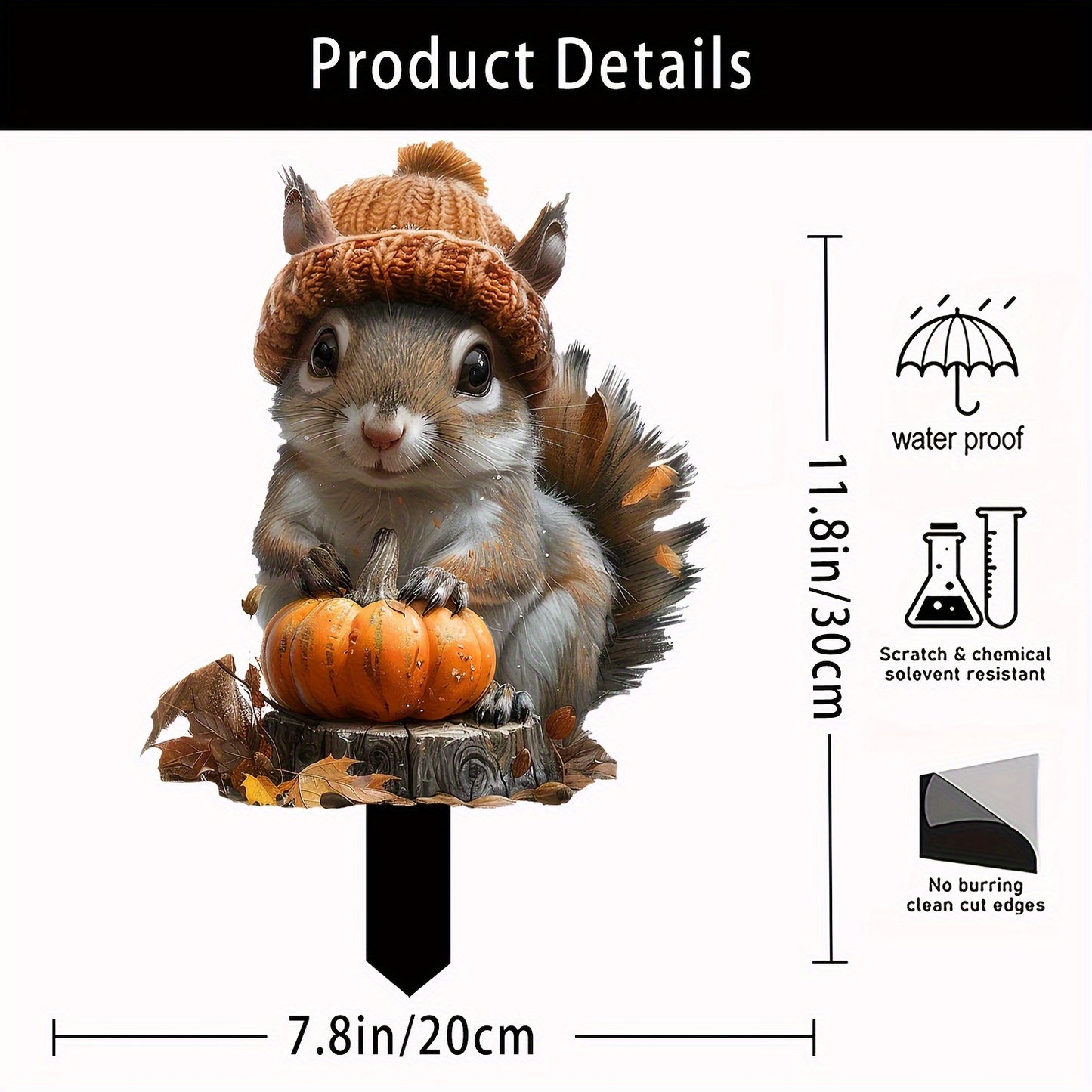 Boho Style Acrylic Garden Stake with Charming Autumn Squirrel & Pumpkin - 11.8"X7.8" Bohemian Floral Theme Garden Décor, Sun Catcher Pot Ornament, Multipurpose Sign for Garden, Terrace, and Home Display, German Language