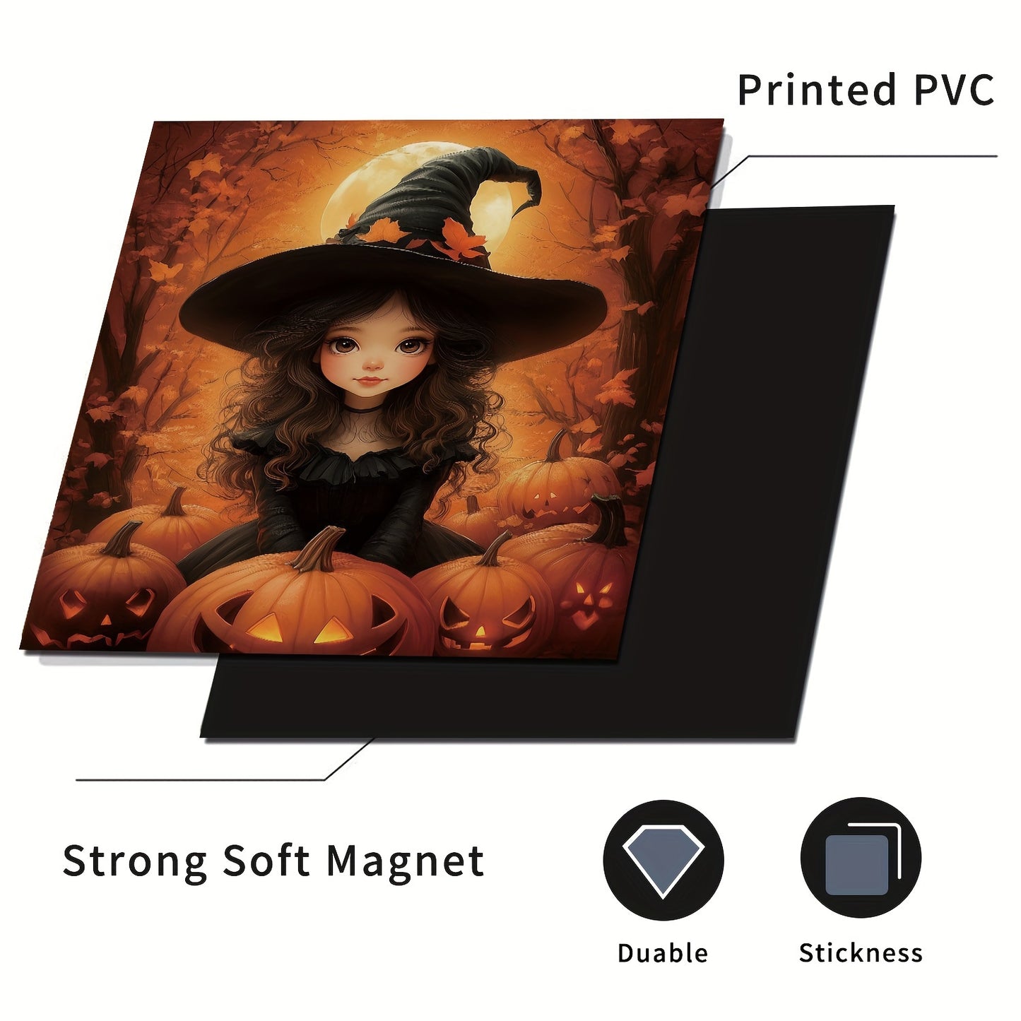 Halloween Witch Refrigerator Magnet - Durable Rubber Rectangle Magnet Sheet for Dishwasher, Oil-Proof & Easy to Clean Kitchen Appliance Decor, Cute Witch & Pumpkin Design, Dishwasher Safe, 23.03x25.59inch