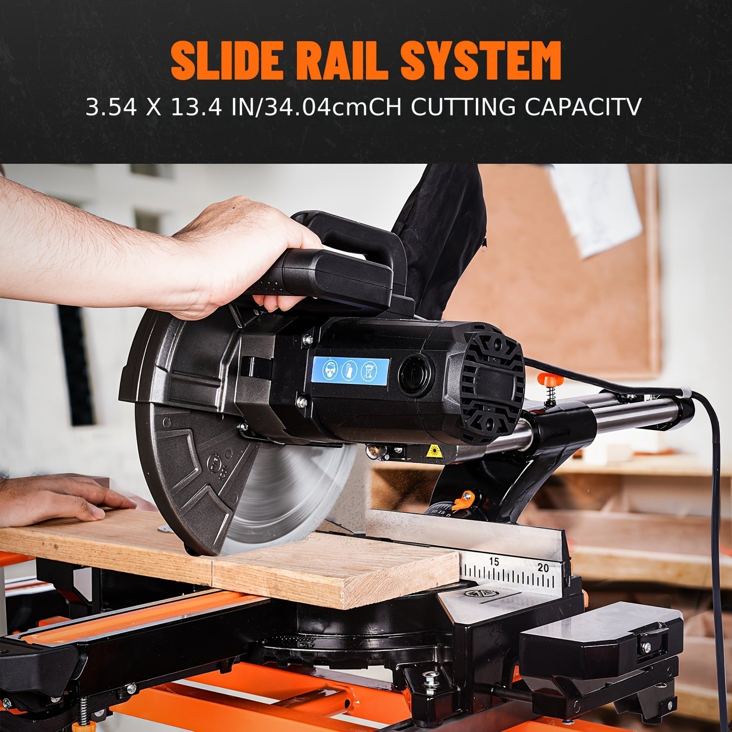 DOVAMAN Updated 10-Inch Sliding Miter Saw, Multi-Material Cutting w/ 3 x TCT Blades, Ambidextrous Operation, 5000/3200RPM Speed, Laser Guide, 0-45° Bevel Cut, Max Cut 3.5x13.4in, 9 Positive Stops