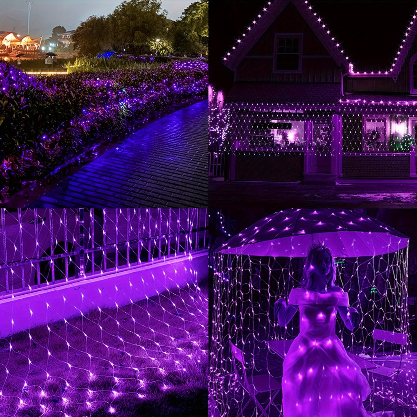 1PC 192LED Net Lights, Purple Grid Lights, Halloween Outdoor Lights, Christmas Tree Garden Holiday Wedding Party Holiday Decoration Fairy Lights