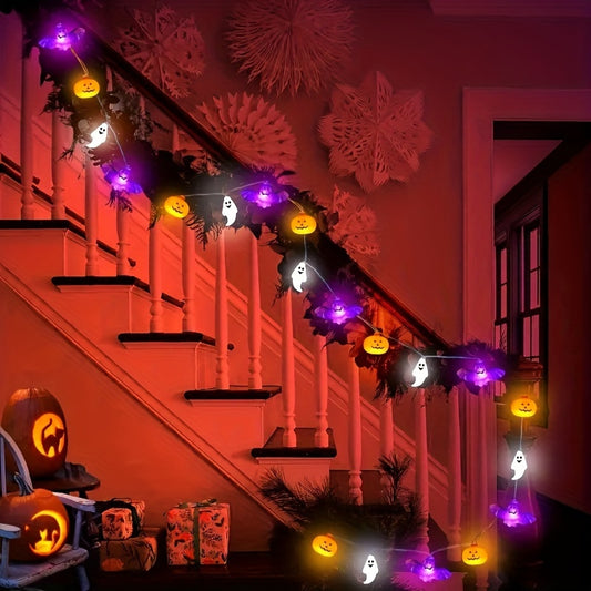 Spooky Halloween LED String Lights With Pumpkins, Bats & Ghosts - Battery-Powered For Indoor/Outdoor Decor, Perfect For Home, Bedroom, Birthday Parties & Theme Events