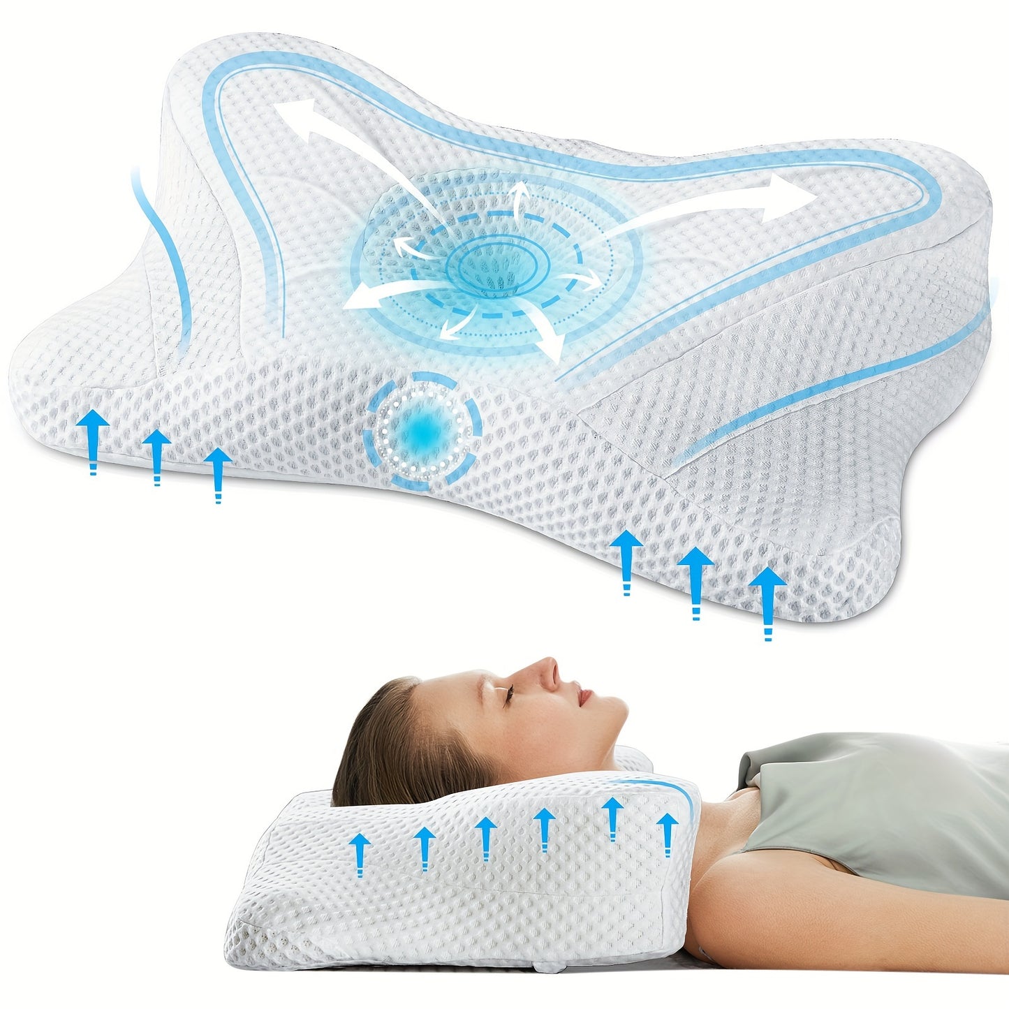 Memory Foam Neck Pillow, Contour Pillows with Breathable Pillowcase, Cervical Support Pillows for Side, Back Sleepers