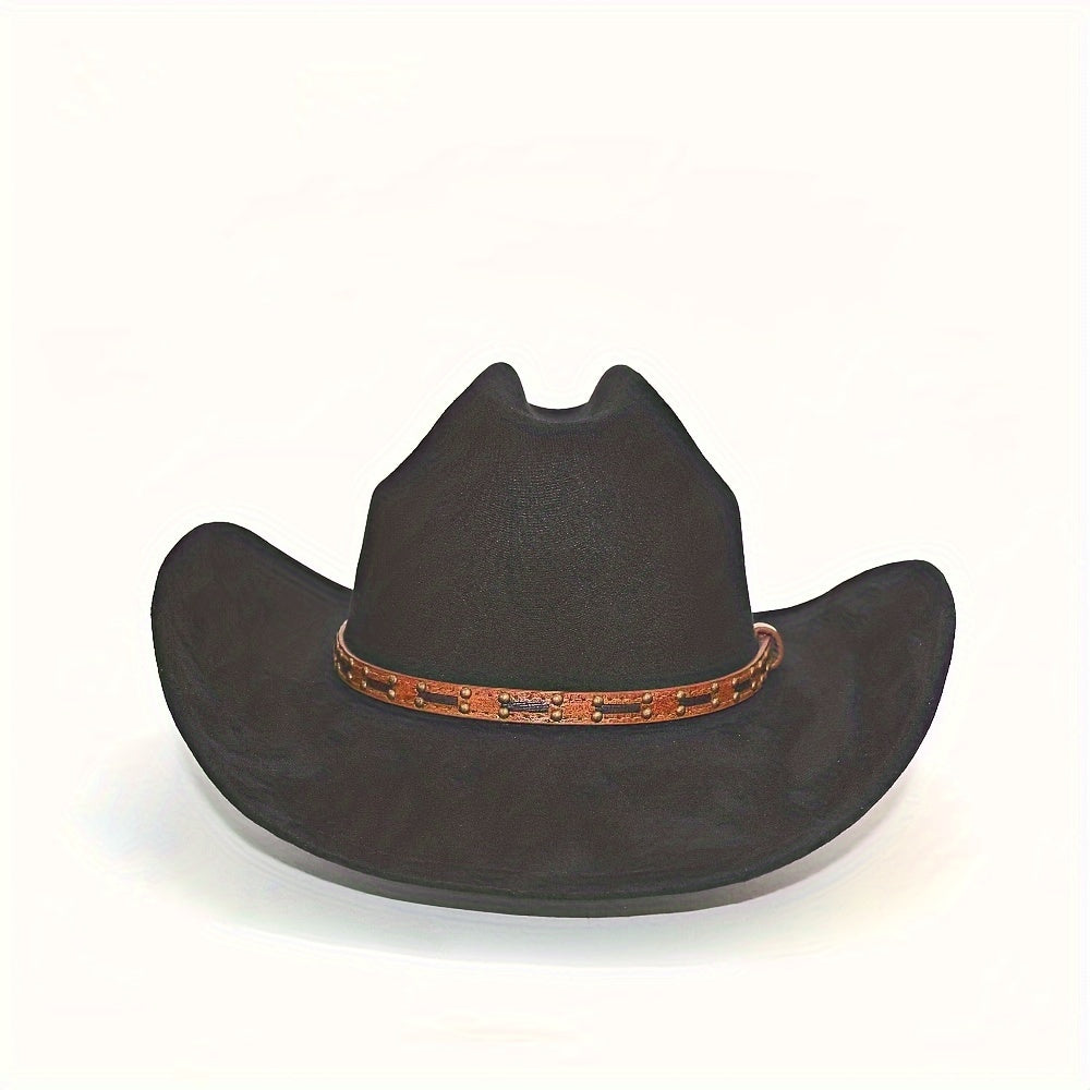 Premium Faux Leather Cowboy Hat - Classic Red-Brown with Vintage Belt, Breathable Wide Brim for Men & Women, Includes Durable Support & Elegant Gift Box