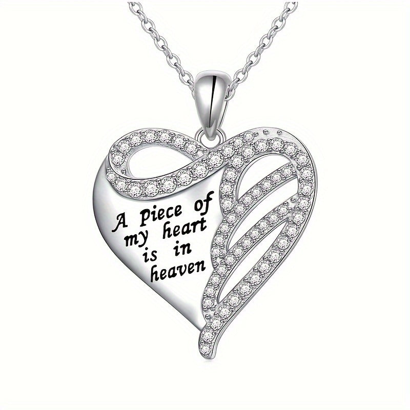 Fashion Creative Heart Angel Wings Necklace Women's Sparkling Zirconia Silver Color Collarbone Chain Anniversary Jewellery Gifts