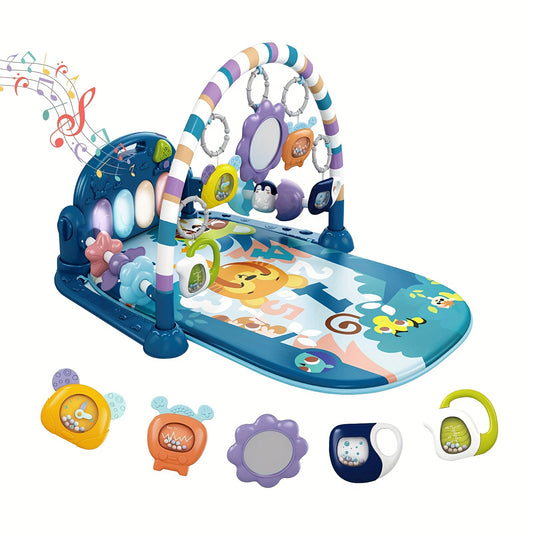 Baby Play Mat Baby Gym, Funny Play Piano Tummy Time Baby Activity Mat With 5 Infant Sensory Baby Toys, Music And Lights Boy & Girl Gifts For Newborn Baby 0 To 3 6 9 12 Months