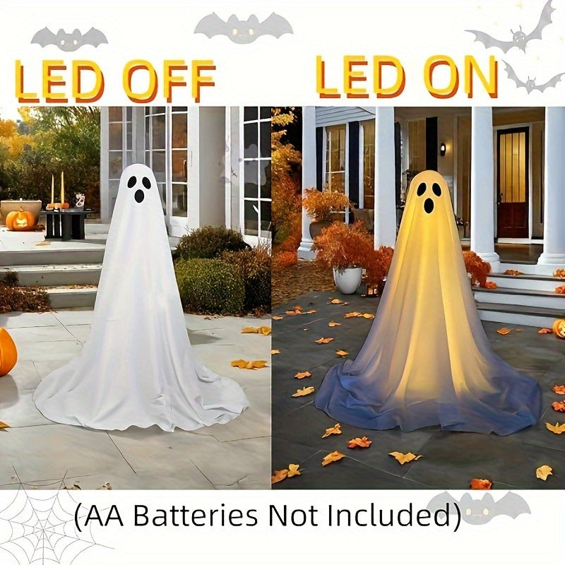 Halloween Ghost Decorations (Set of 2) with LED Lights, AA Battery-Operated, Plastic Outdoor Yard Garden Decor, Easy Assembly, Seasonal Spooky Ambience for Halloween, Christmas, Easter, New Year - Batteries Not Included