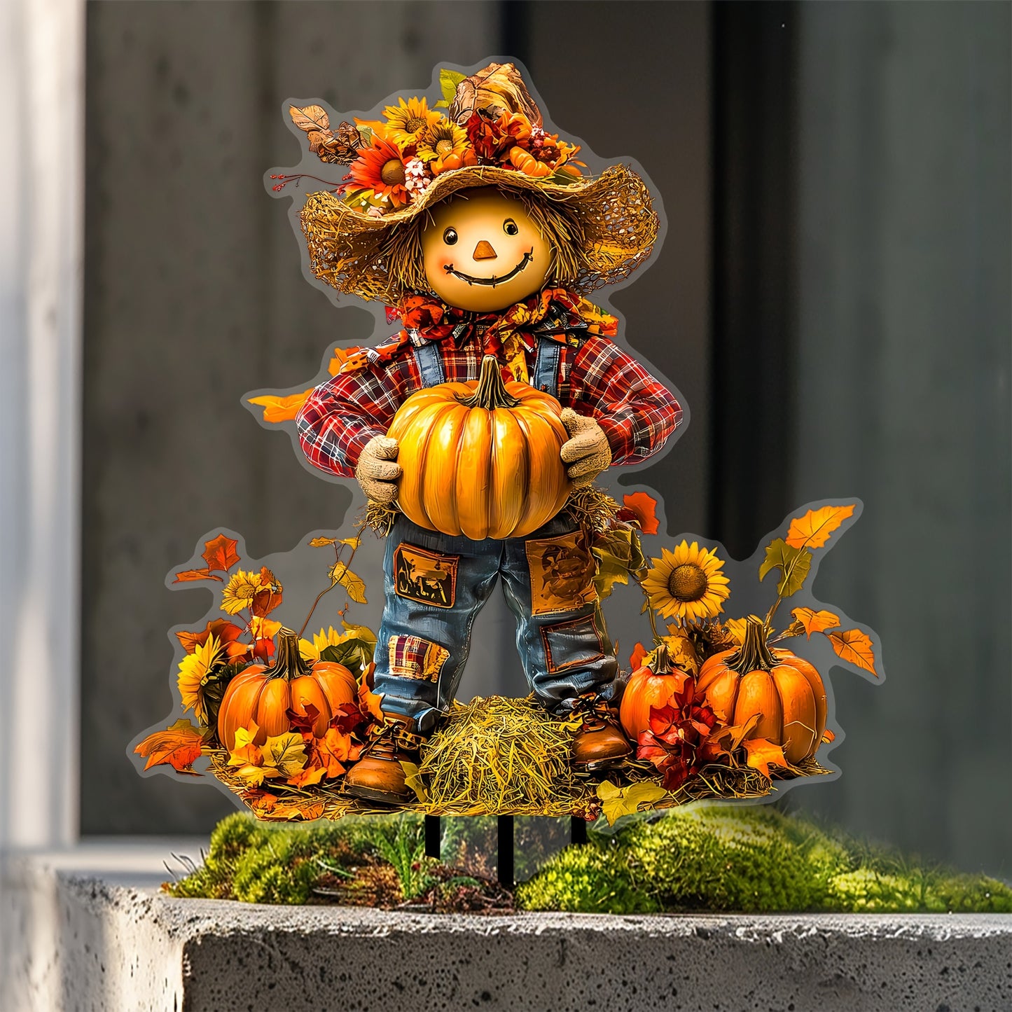 Charming Scarecrow & Pumpkin Garden Stake - Acrylic, Fall Harvest & Thanksgiving Theme, Versatile Outdoor Yard Art Decor, Perfect for Flower Pots & Displays, Ideal Gift