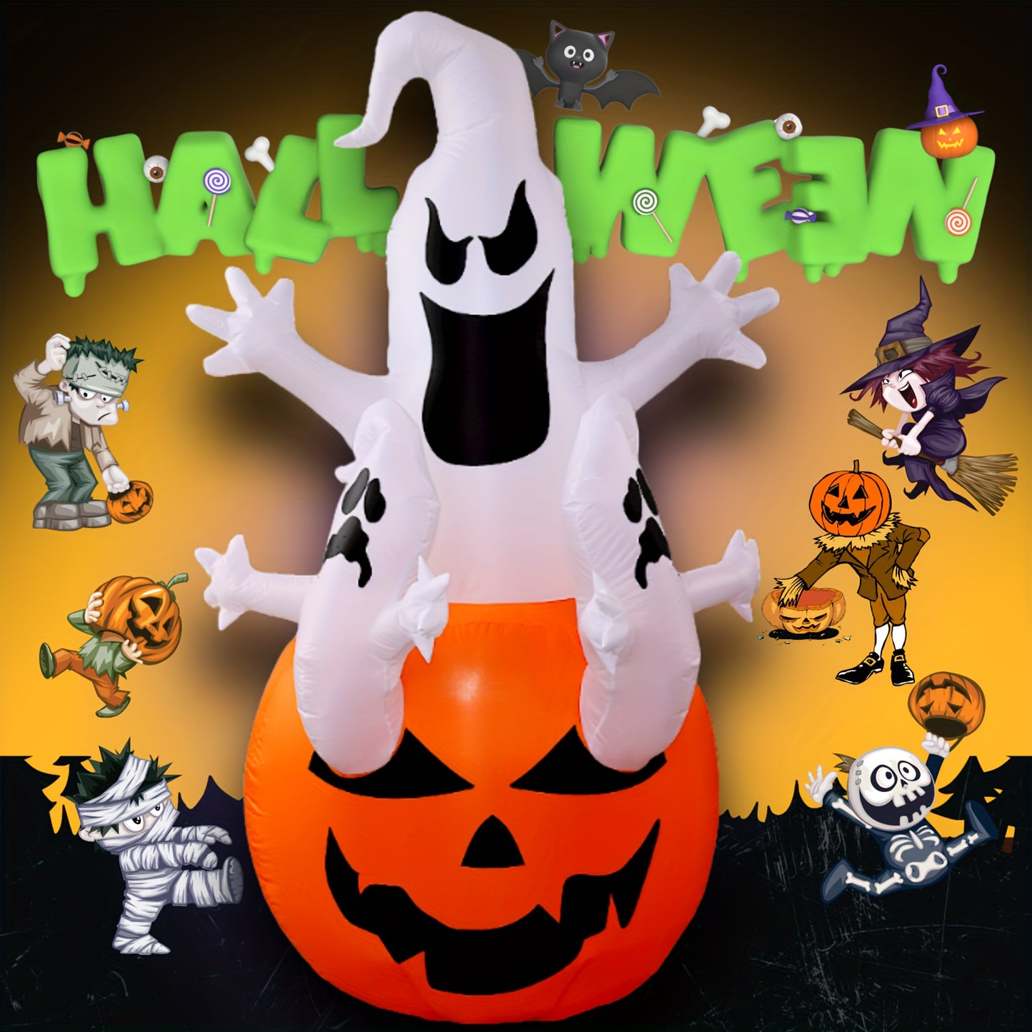 Halloween Decor, 6 FT Halloween Blow-up Inflatable Ghost in Pumpkin w/ LED Bulbs Yard Decoration