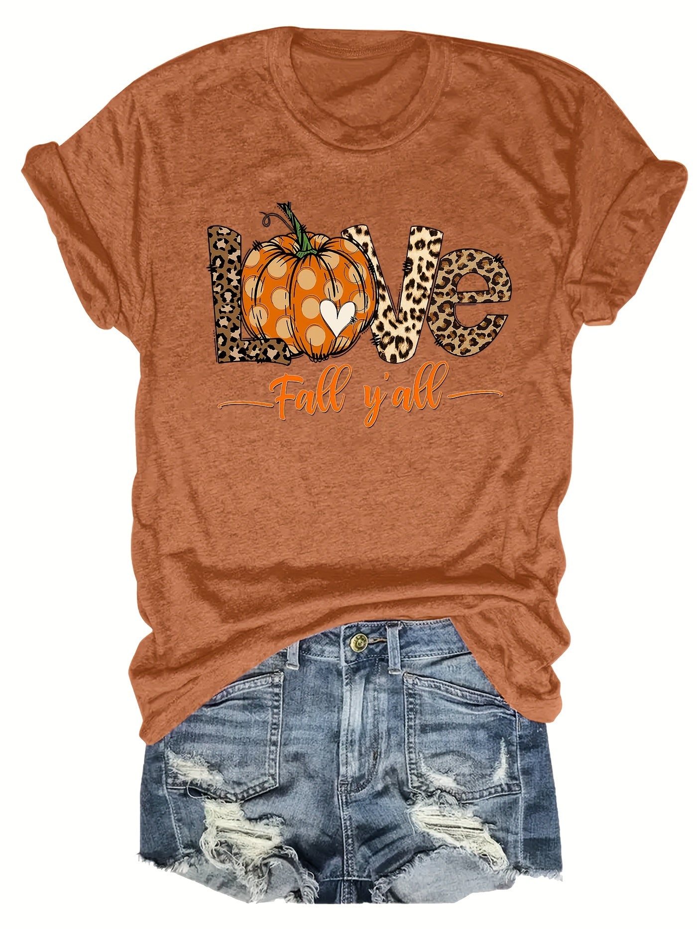 Love Fall Y'All Shirt Leopard Print Fall Tshirt Thanksgiving Hello Pumpkin Clothes Fall Peace Love Thanksgiving Tees Aesthetic