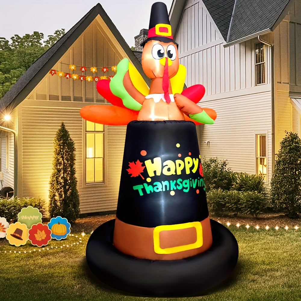 KOOY 8FT Inflatable LED-Lit Pilgrim Turkey Yard Decoration For Outdoor Holiday Parties