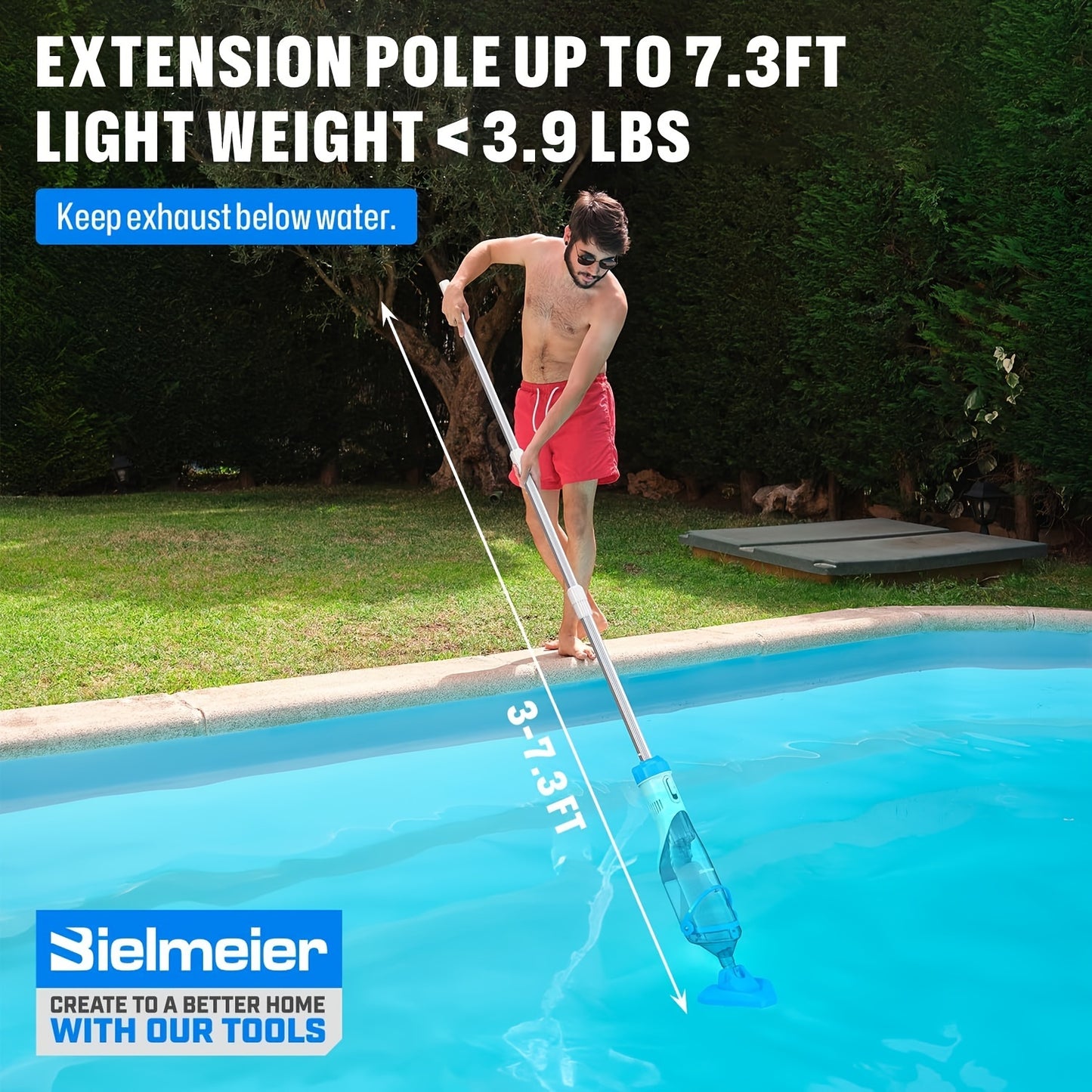 Cordless Pool Vacuum with Telescopic Pole, 18.5 GPM Powerful Suction, 1.5H Supercharge Technology, Handheld Rechargeable Pool