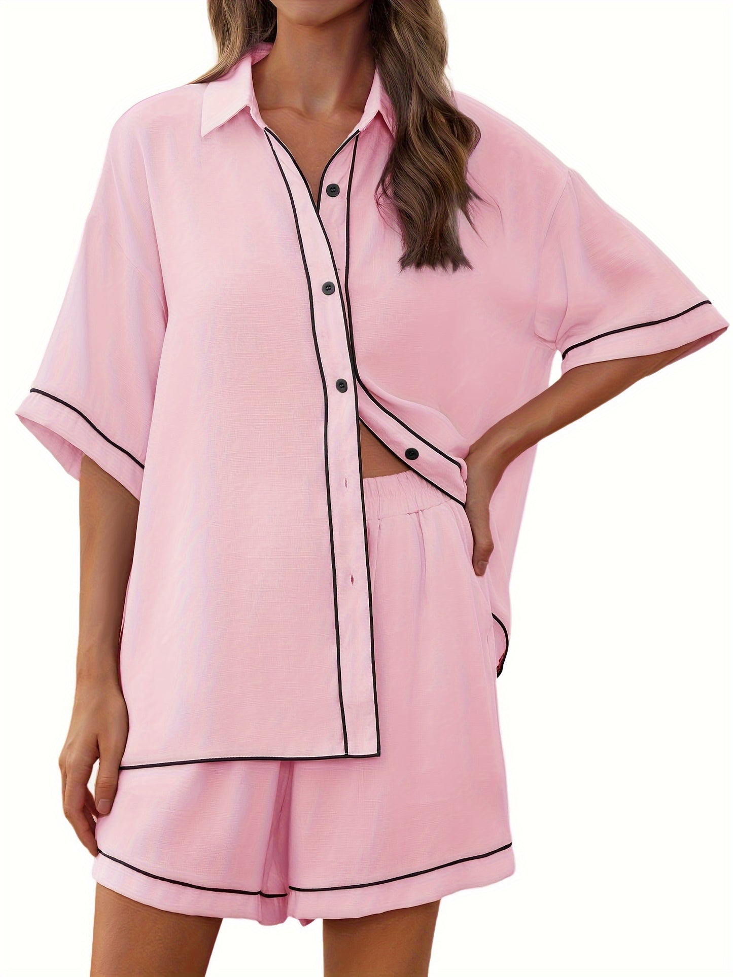 Womens Half Sleeve Lightweight Button Down Pajamas Set Super Soft Summer Sleepwear Pj Lounge Sets For Women 2024