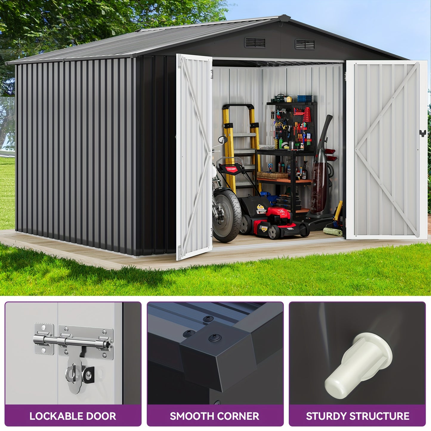 Storage Shed Outdoor Large Metal Shed, with Air Vent, 8'x10' Tool Shed Outdoor