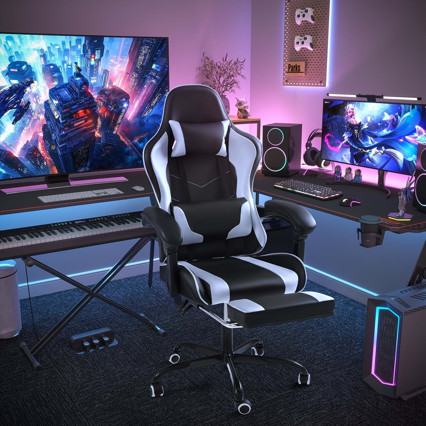 Homall PU leather gaming chair with massage and foot support