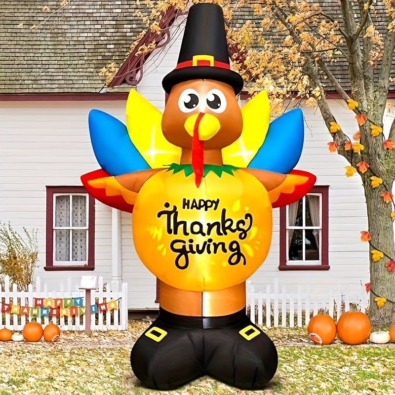 KOOY 8FT Thanksgiving Inflatables Outdoor Decorations Inflatable Turkey With LED Lights, Blow Up Turkey Yard Decorations For Holiday, Outdoor, Party, Garden, Lawn Décor, Autumn Harvest