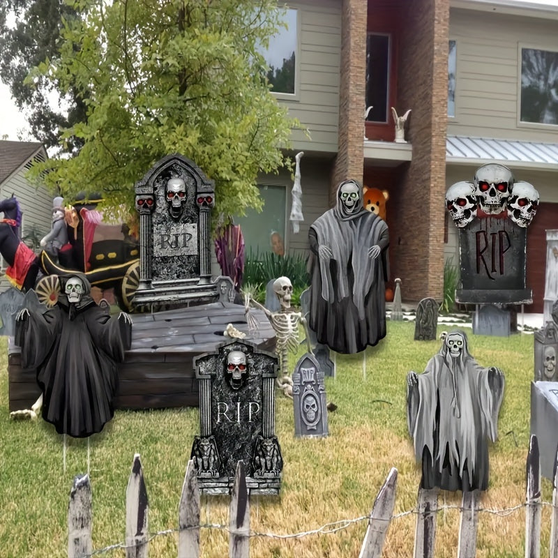 Spooky Halloween Ghost Tombstones Yard Signs with stakes - Outdoor Corrugated Props for Garden Lawn Decorations