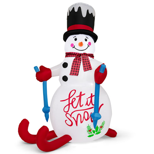 Costway 6FT Christmas Inflatable Skiing Snowman, Christmas Decoration with LED Lights, Hat Scarf, Self Inflating Holiday Decor with Built-in Sandbag, Indoor Outdoor Blow up Decoration for Yard, Party, Lawn