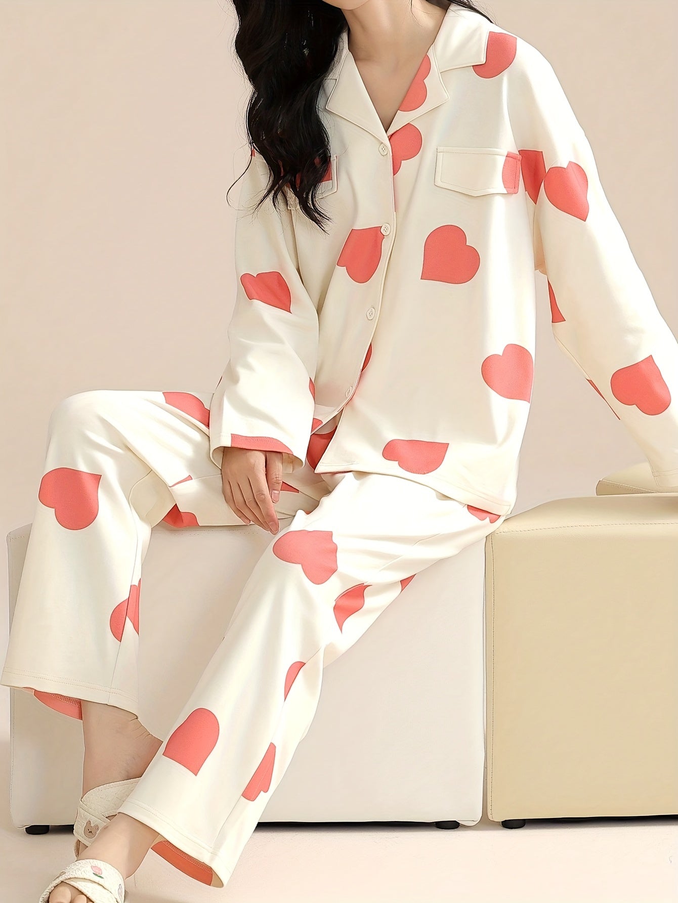 Women's Floral & Stripe Print Elegant Pajama Set, Long Sleeve Buttons Lapel Top & Pants, Comfortable Relaxed Fit For Fall