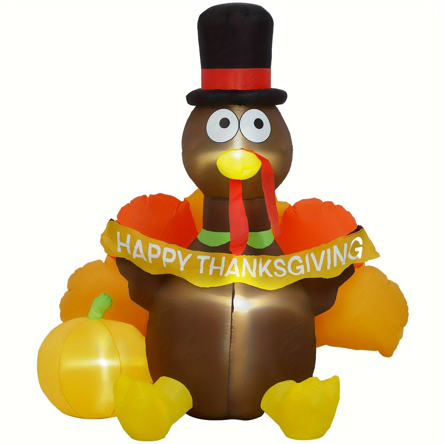 HOMCOM 5ft Inflatable Thanksgiving Decoration Turkey Pulls Banner With Pumpkin, Blow Up Outdoor LED Yard Display, Waterproof