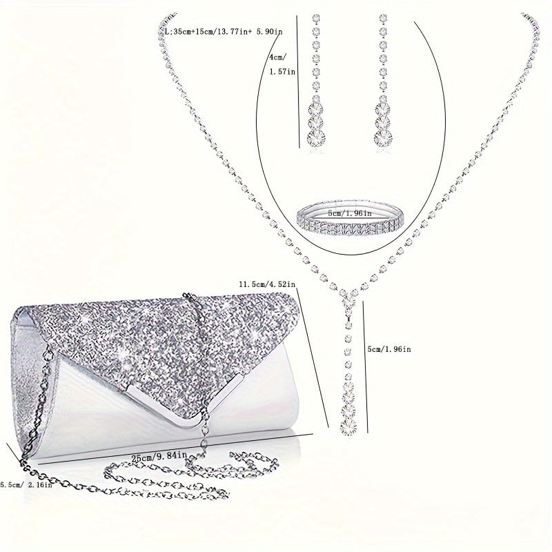 Rhinestone Clutch Bag Set with Matching Jewelry for Weddings, Festivals, and Parties