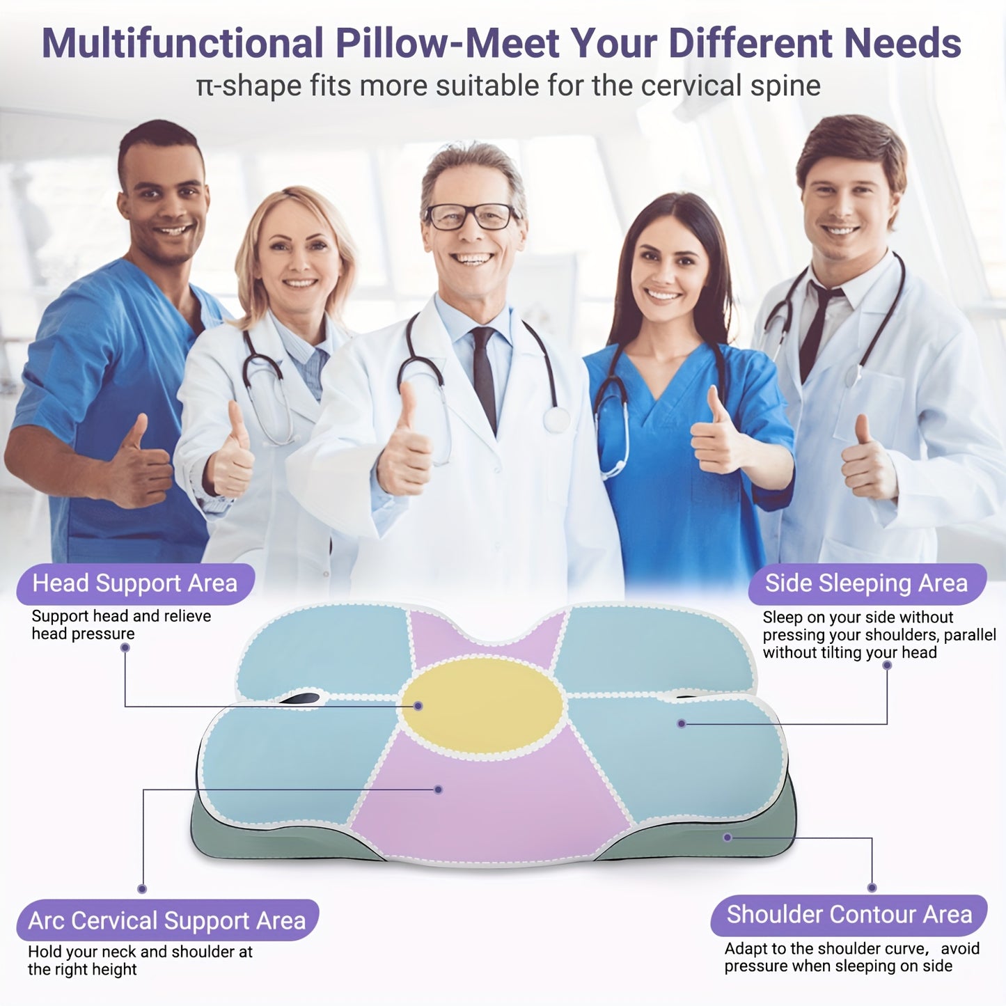 DONAMA Cervical Neck Pillow, Ergonomic Contour Orthopedic Pillow For Neck And Shoulder With Soft Cooling Pillowcase, Memory Foam Support Sleeping Pillow For Side, Back, Stomach Sleeper