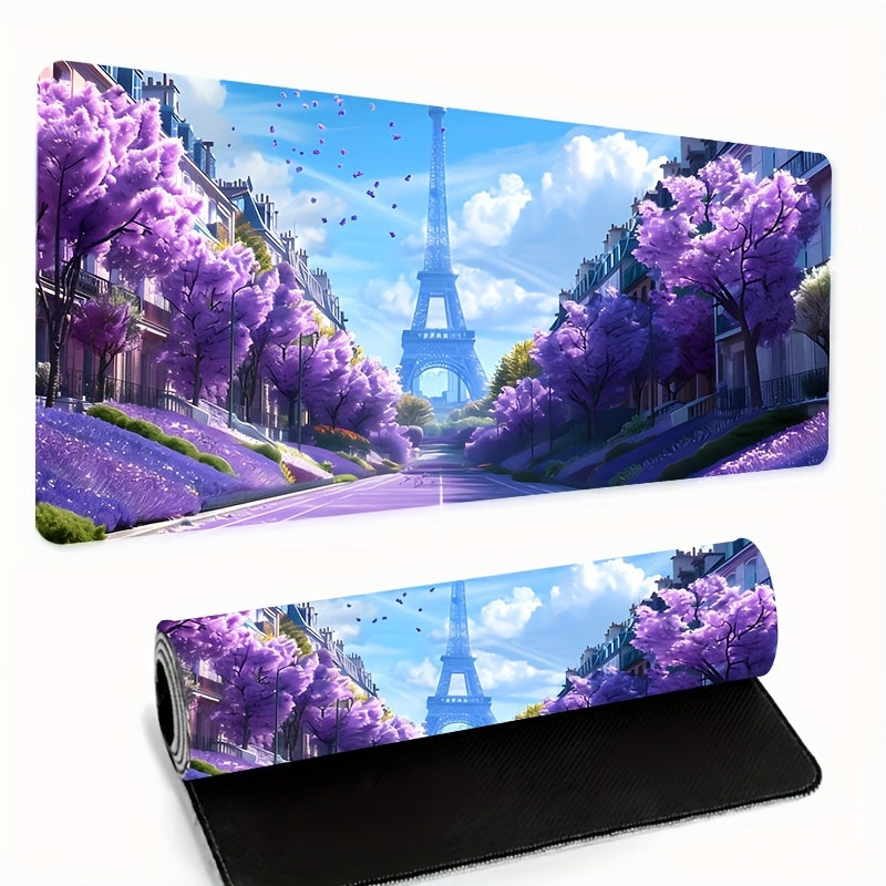 Extra Large Paris Eiffel Tower Gaming Mouse Pad - Thick, Washable Rubber Desk Mat with Non-Slip Base and Precision Edge Stitching for Gamers and Office Use, 1pc