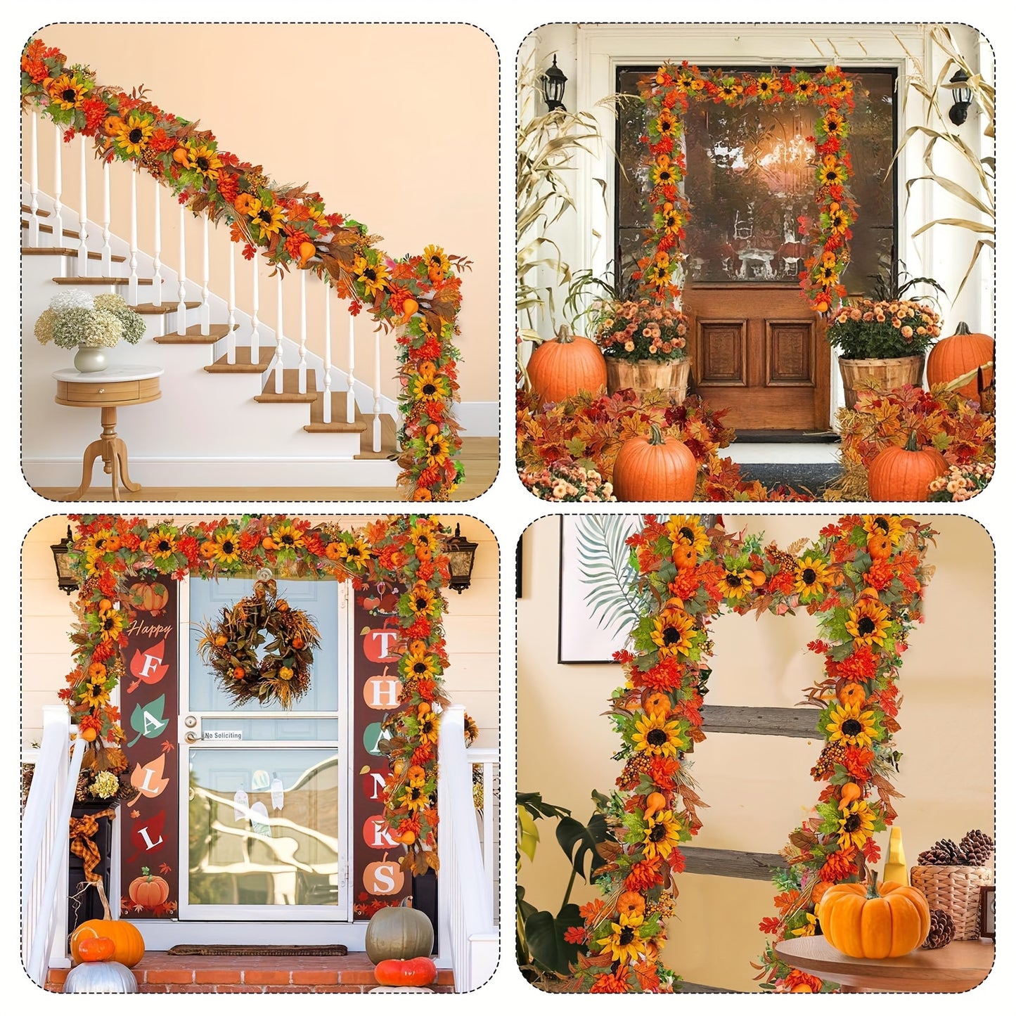 Festive 150cm/59.05inch Autumn Door Hanging: Thanksgiving Pumpkin & Sunflower Garland - No Feathers, Plastic Material, Suitable for Door Installation, Floral Theme, No Electricity Required