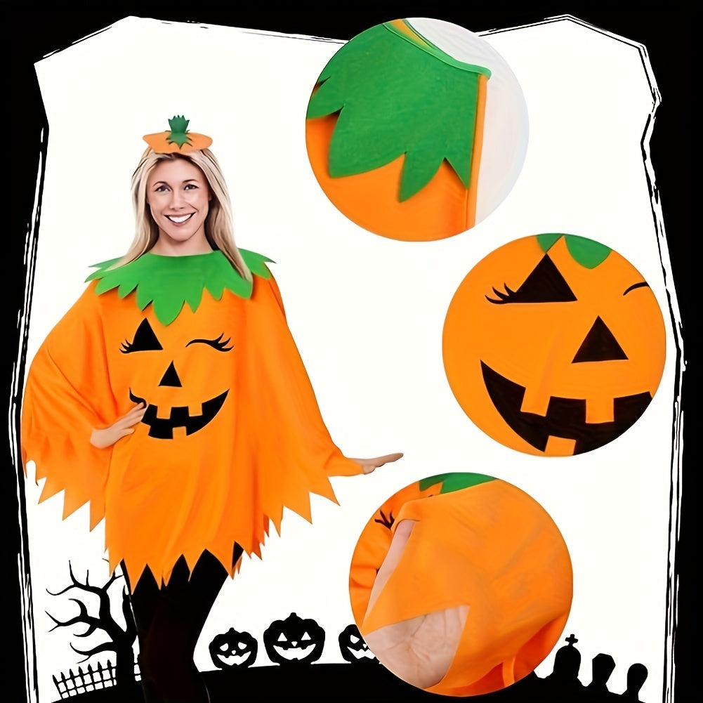 Festive Adult Pumpkin Costume with Headband and Bag - Perfect for Halloween Parties