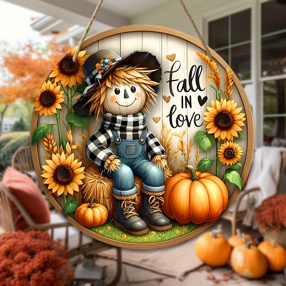 Charming Scarecrow & Autumn Harvest Wooden Sign