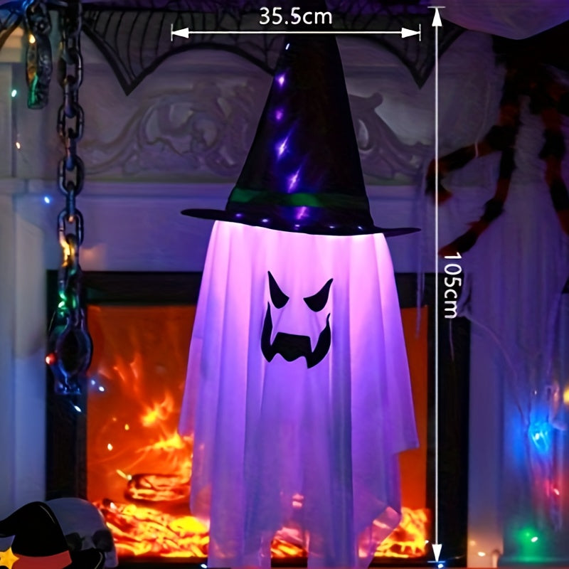 2-Piece LED Flying Ghost Set - Large Halloween Indoor/Outdoor Hanging Decoration, Glow-in-the-Dark For Front Yard, Porch, Trees - Battery Powered.