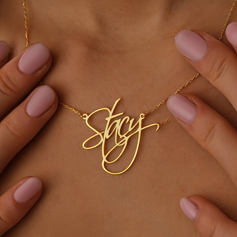 1pc Customized Name Necklace, Personalized Cursive Font Pendant, Elegant Bohemian Style, Simple DIY Custom Nameplate Gifts For Women, Birthday Gift Jewelry