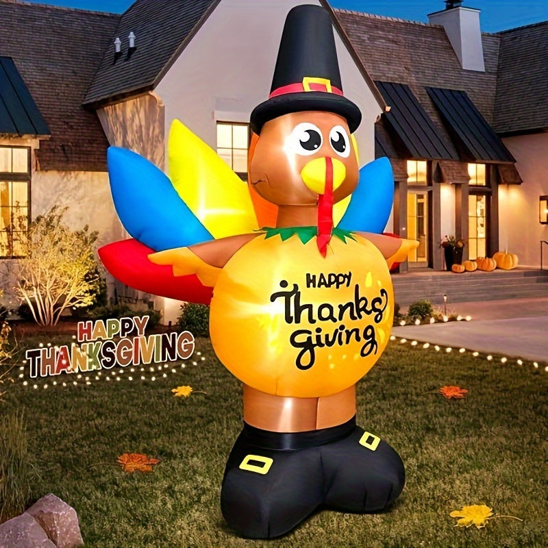 KOOY 8FT Thanksgiving Inflatables Outdoor Decorations Inflatable Turkey With LED Lights, Blow Up Turkey Yard Decorations For Holiday, Outdoor, Party, Garden, Lawn Décor, Autumn Harvest