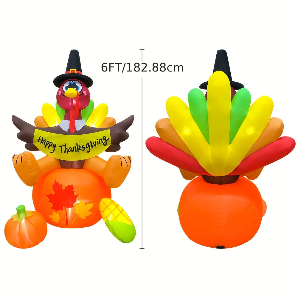 KOOY 6 FT Inflatable Pilgrim Turkey With LED Lights, Fall And Thanksgiving Yard Decorations, Indoor And Outdoor