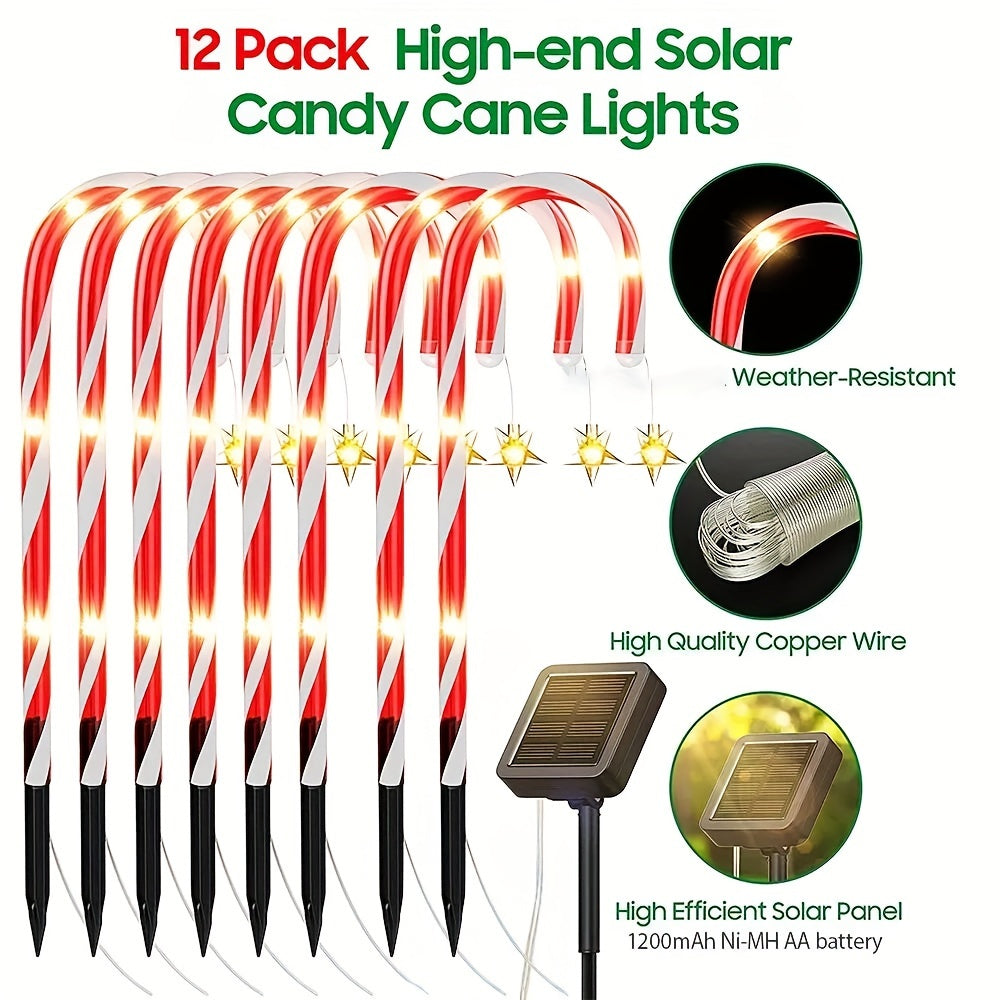 12PCS Solar Garden Lights Christmas Candy Cane Outdoor Pathway Patio Light Decor