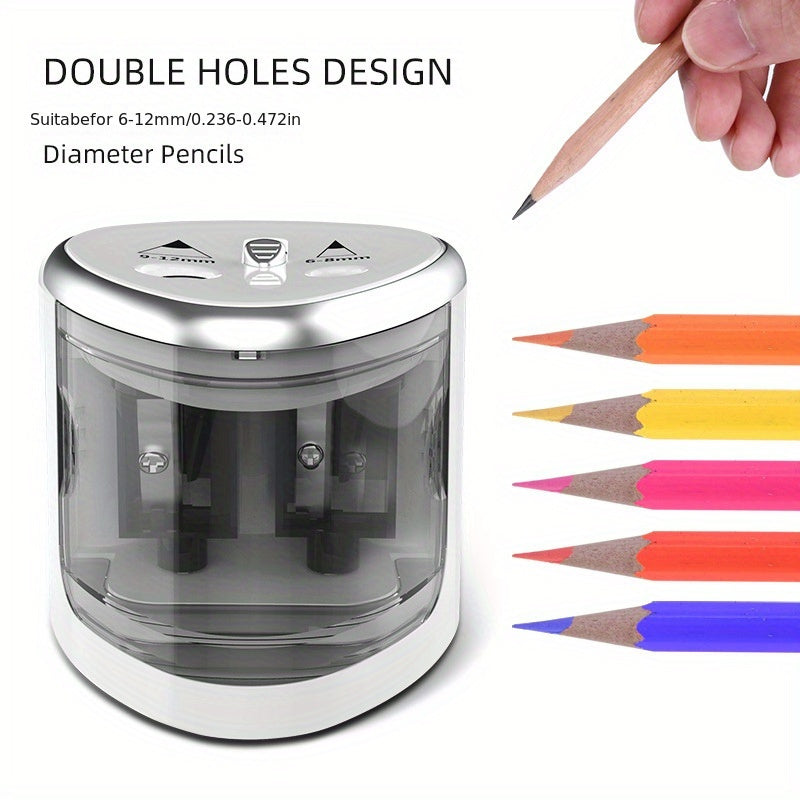 Dual Hole Electric Pencil Sharpener - Semi-Automatic, Strong Power, Ideal for Thick and Thin Pencils, Includes Two Hole Pencil Converter