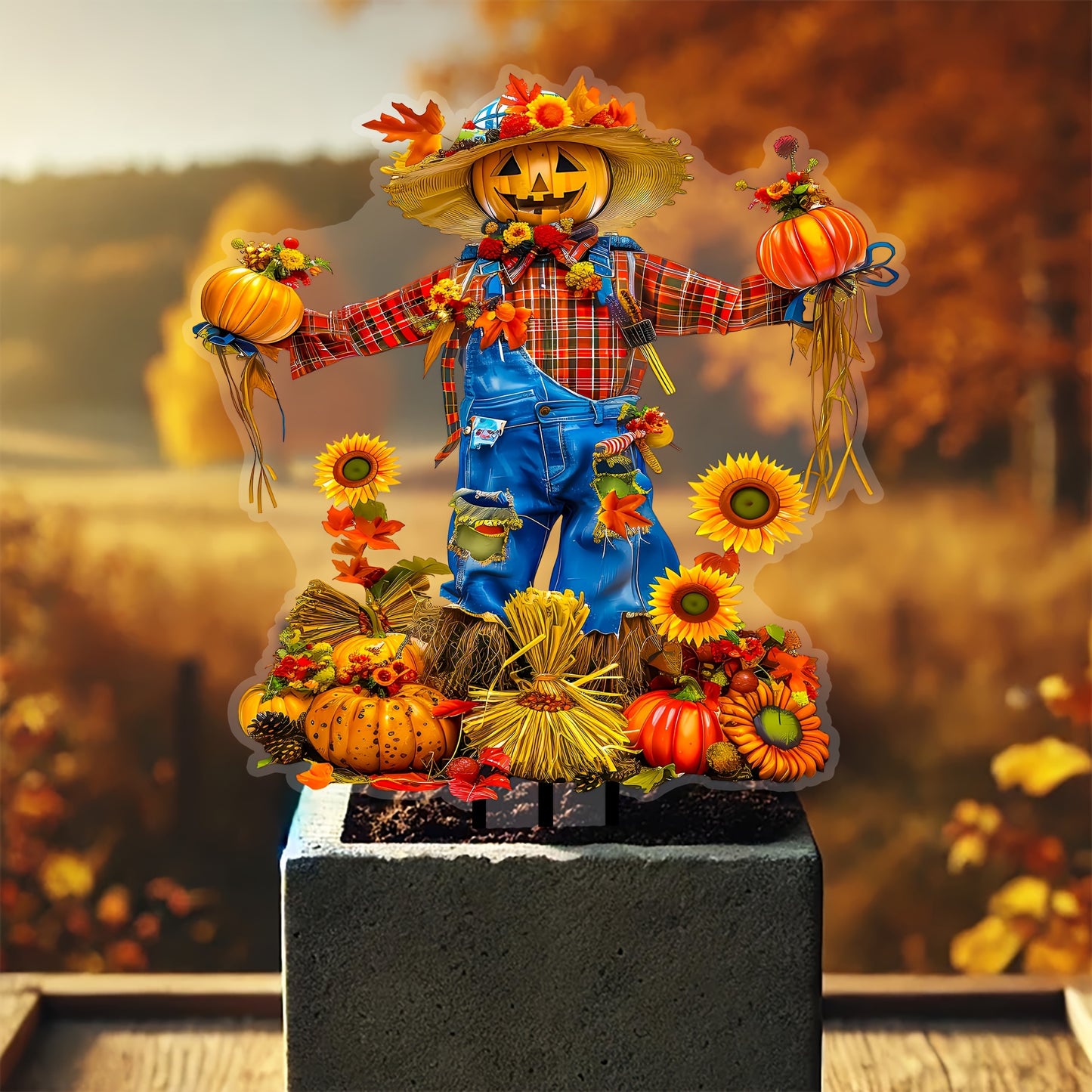 Charming Scarecrow with Pumpkin Garden Stake - Acrylic, Fall Harvest & Thanksgiving Decor, Versatile Outdoor Yard Art, Perfect Gift for Family and Friends