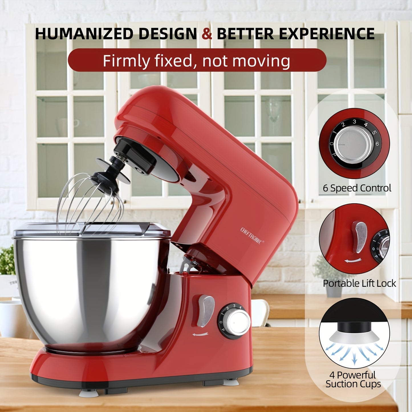 Stand Mixer,6.5-QT 660W 6-Speed Tilt-Head Food Mixer, Kitchen Electric Mixer with Dough Hook, Wire Whip