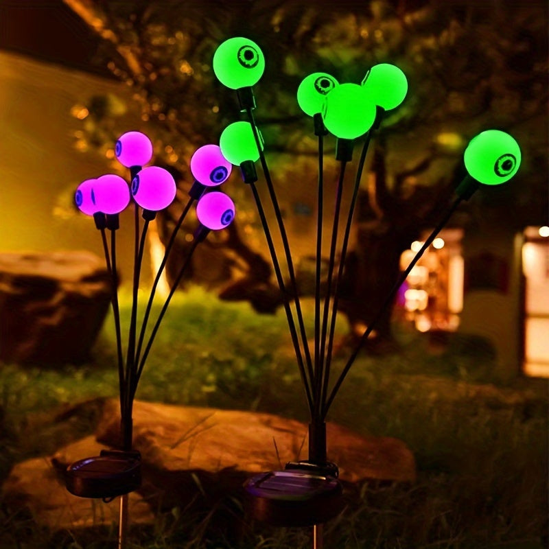 Scary Eyeballs Solar Garden Lights Halloween Decorations Outdoor Swaying Firefly with 6LED Spooky Lights Ornaments Solar Halloween Lights for Lawn, Patio, Party Decor