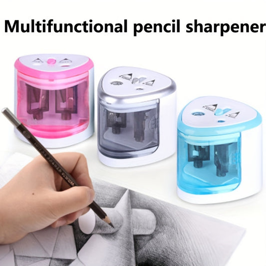 1pc Electric Double Hole Pencil Sharpener, Daily Office Learning Pencil Pencil Sharpener, Convenient And Quick Automatic Office Stationery, Suitable For 6-12mm Pencil Use (Battery Not Included)