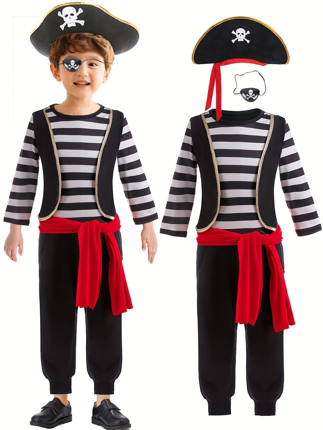 Children Pirate Costume Suit For Boys Halloween Carnival Cosplay Outfits Dress UP Hat + Eyepatch