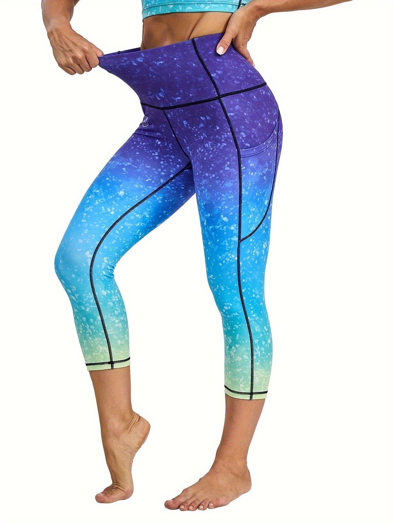 Large Size Seven Quarter Pants Yoga Women's Sports Leggings Printed Leggings Cinched, Lifted Hips High Waist Side Pockets Two Piece Set