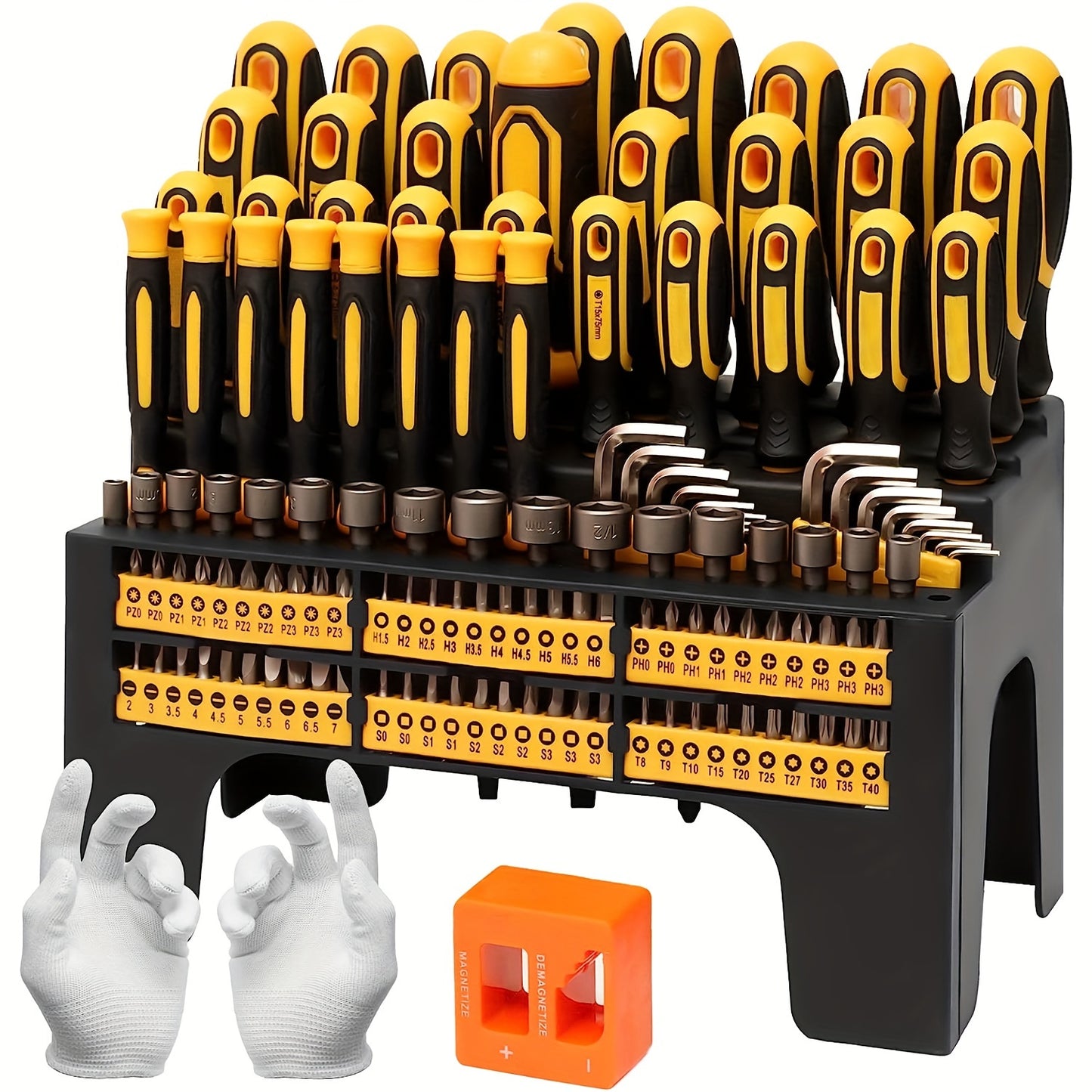 131-Piece Magnetic Screwdriver Set with Plastic Ranking, Includes Precision screwdriver and Pick & Hook, Ratchet Driver and Hex key, DIY Tools for Men Tools Gift