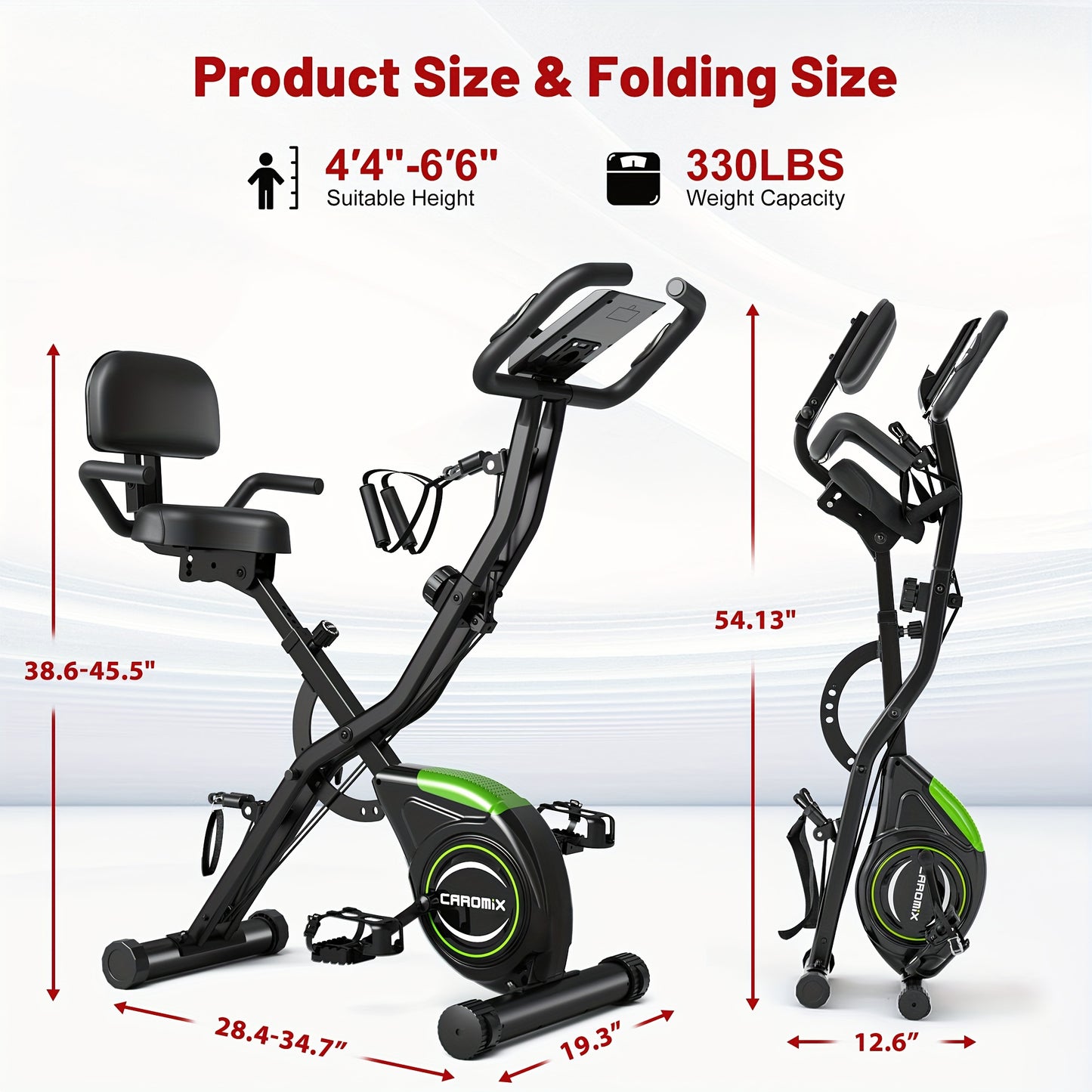 Caromix Folding Exercise Bike, 4 in 1 Stationary Bike 16-Level Magnetic Resistance Cycling Bicycle Upright Indoor Cycling Bike